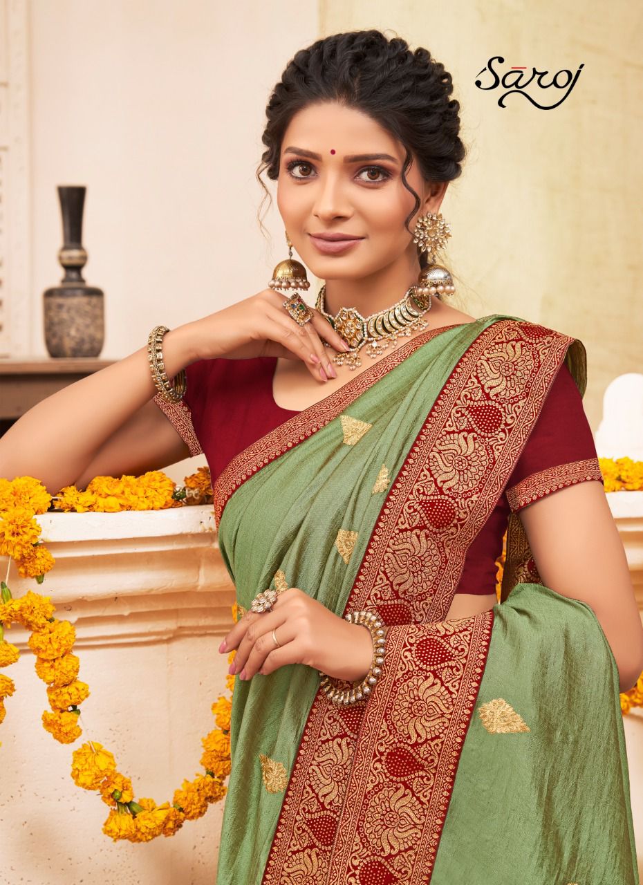 Saroj Pankhi Fancy Festive Wear Vichitra Silk Embroidery Work Saree Collection